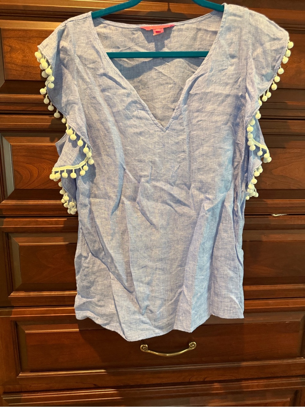 Lilly Pulitzer Pom-Pom Sleeve V-Neck Women’s Top